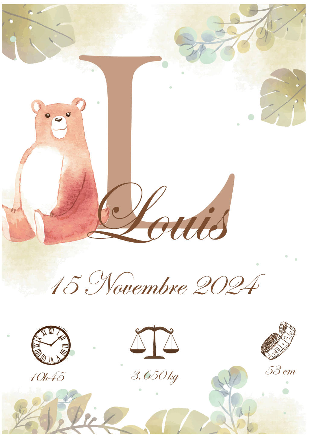 Affiche Naissance Ourson