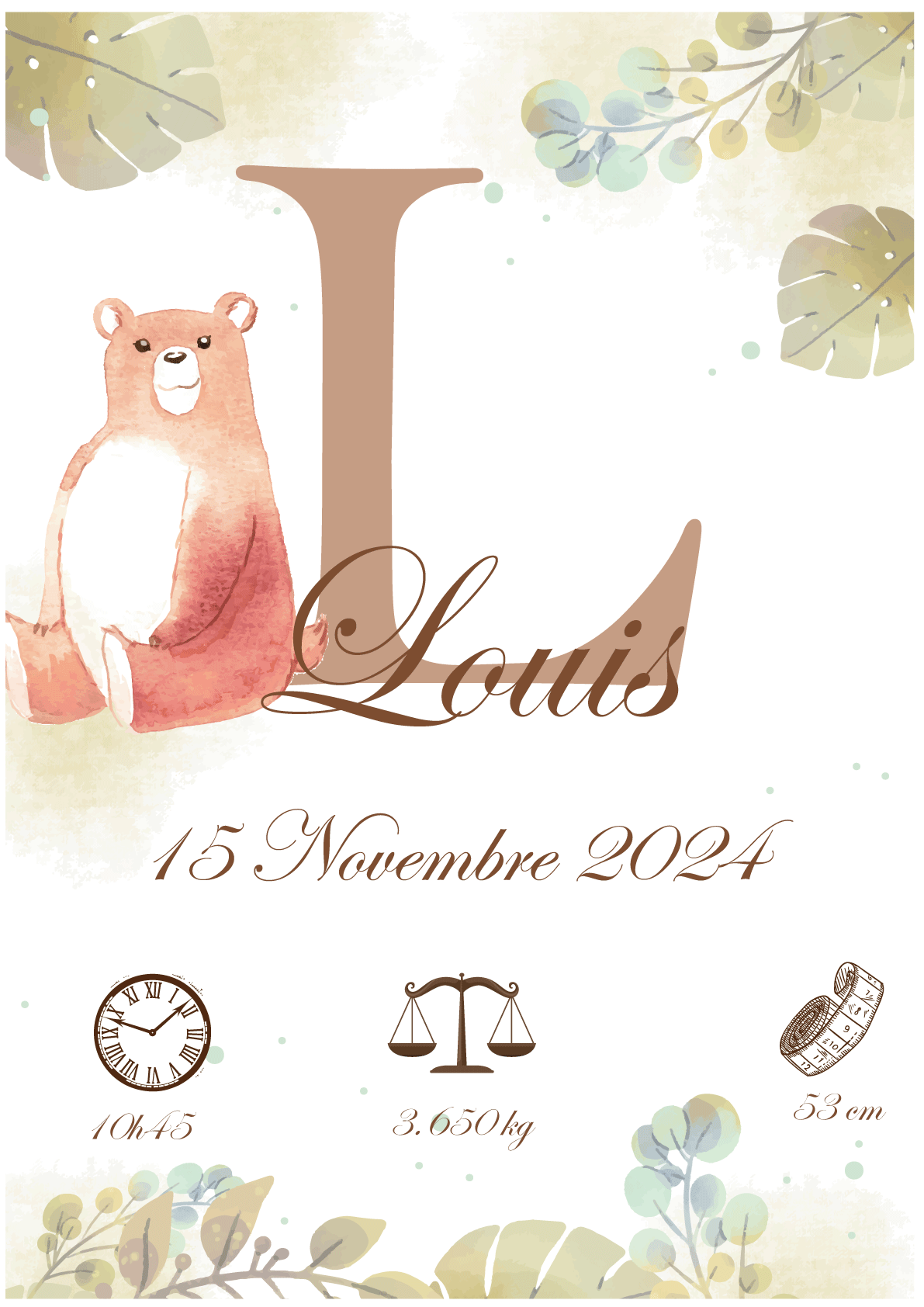 Affiche Naissance Ourson